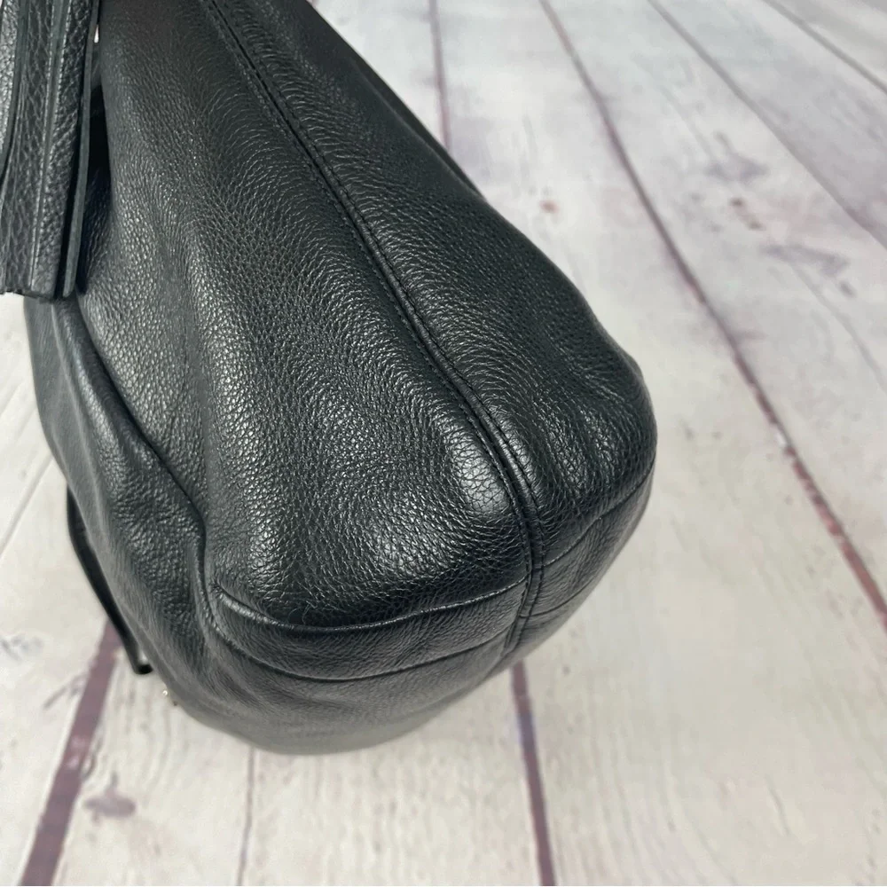 Coach Avery Pebbled Leather Hobo Bag Bucket Drawstring Black Teal Silver - Picture 6 of 16